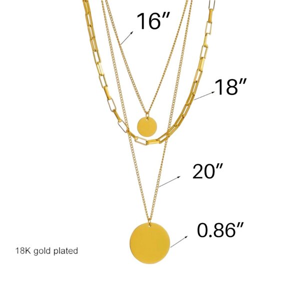 NEW Layered Round Pendant Necklace 18K Gold Plated Elegant Statement Preppy Chic - Picture 8 of 10